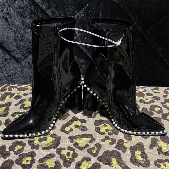 Steve Madden Black Heeled Boots with Rhinestone Trim - Picture 8 of 8